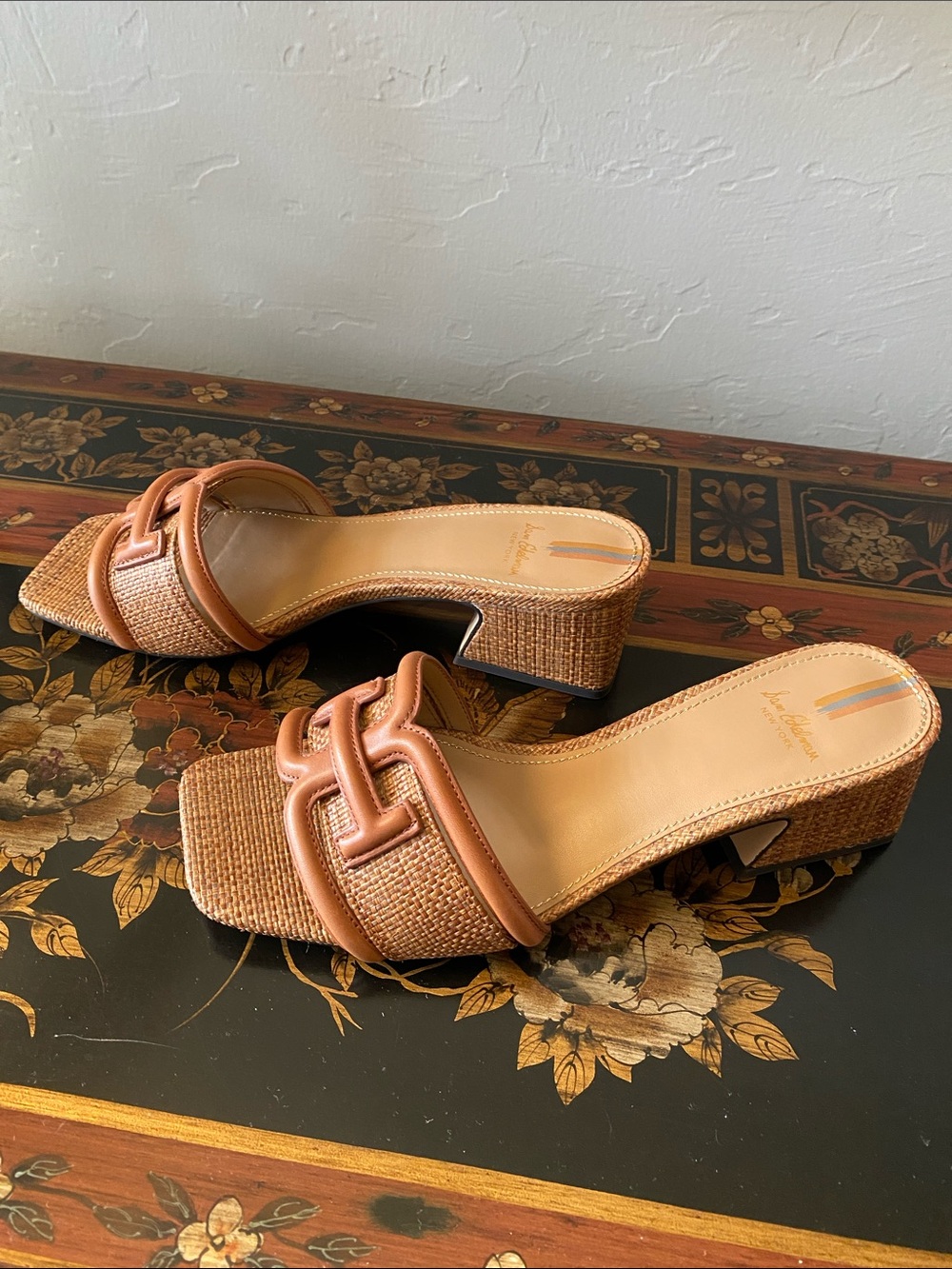 Sam Edelman Woven Straw Slide Heels in Tan - Picture 3 of 9